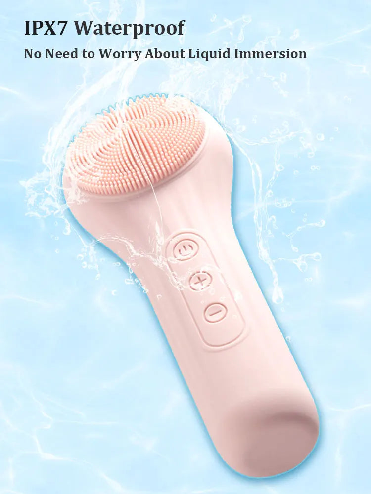 Rechargeable silicone facial cleansing brush by Showlu Smart General with soft bristles for gentle skin exfoliation and cleansing.