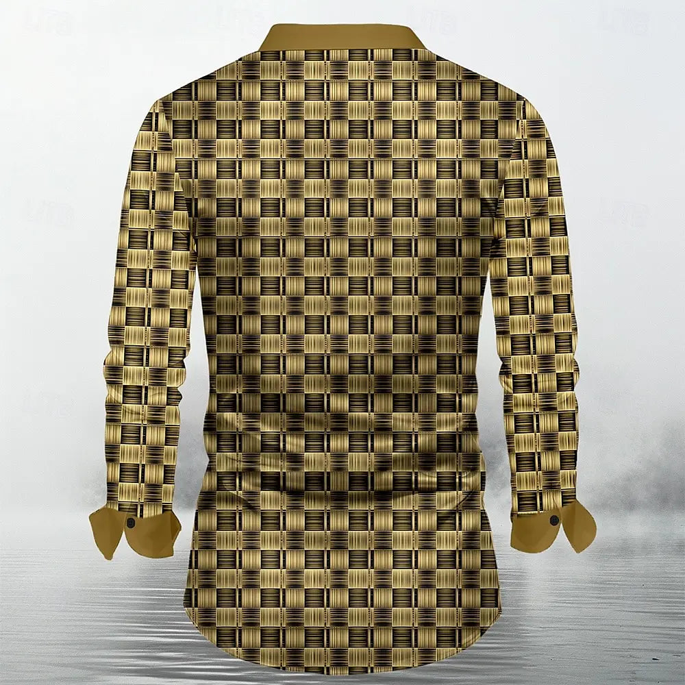 Showlu Fashion gold and solid color pink and blue office shirts with lapel, button details, soft and comfortable for business wear.