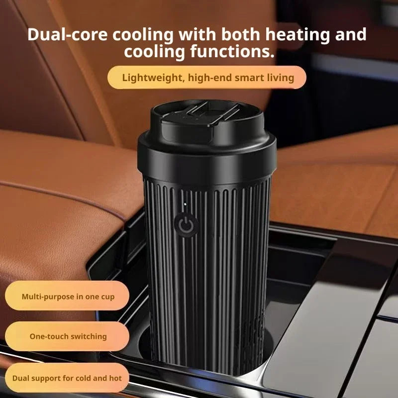 Smart Portable 12V Car Heating And Cooling Cup One Button Control 304 Stainless Steel Travel Coffee Mug Vehicle Drink Warmer