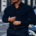 European men's striped long-sleeve casual business shirt in luxury quality, plus size 6XL, from Showlu Fashion Store.