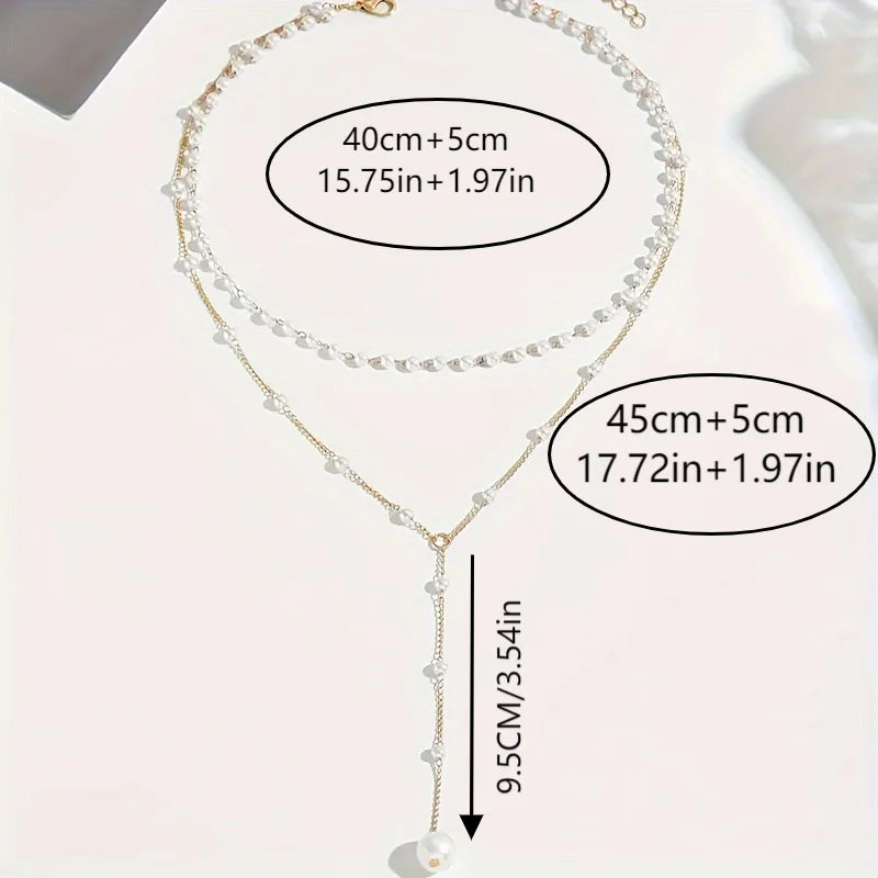 Elegant imitation pearl necklace with long tassel pendant, front chest chain jewelry for women, stylish charm body accessory