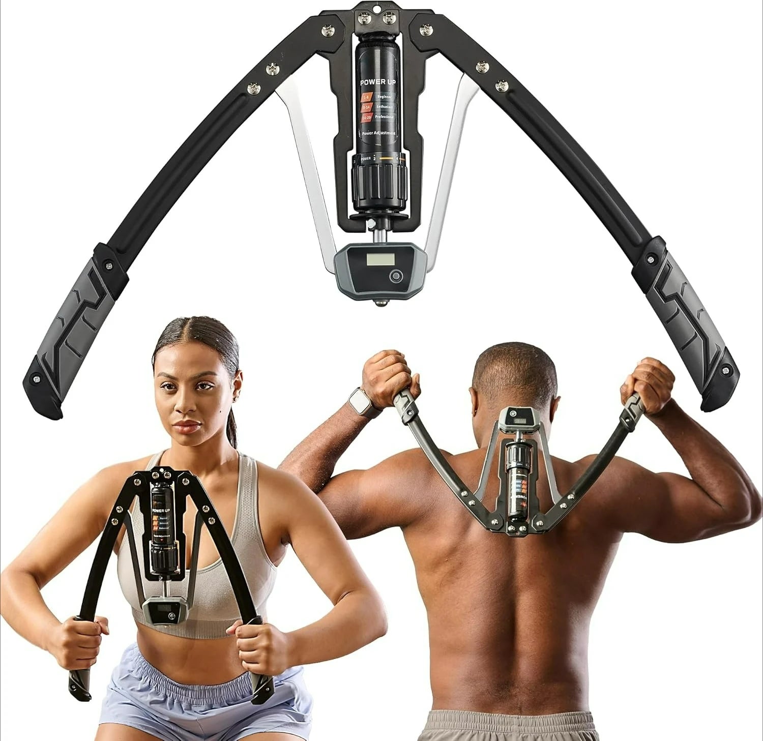 Showlu Hydraulic Chest Expander with adjustable resistance from 22 to 440 pounds, used for arm and chest muscle training.