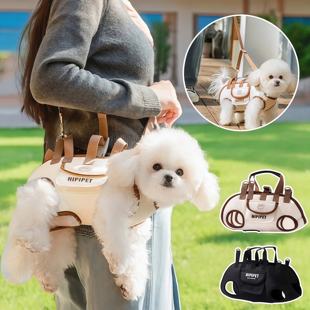 Showlu Fashion small dog lift harness backpack with handle, sling carrier for cats and pets, outdoor walking and carrying supplies