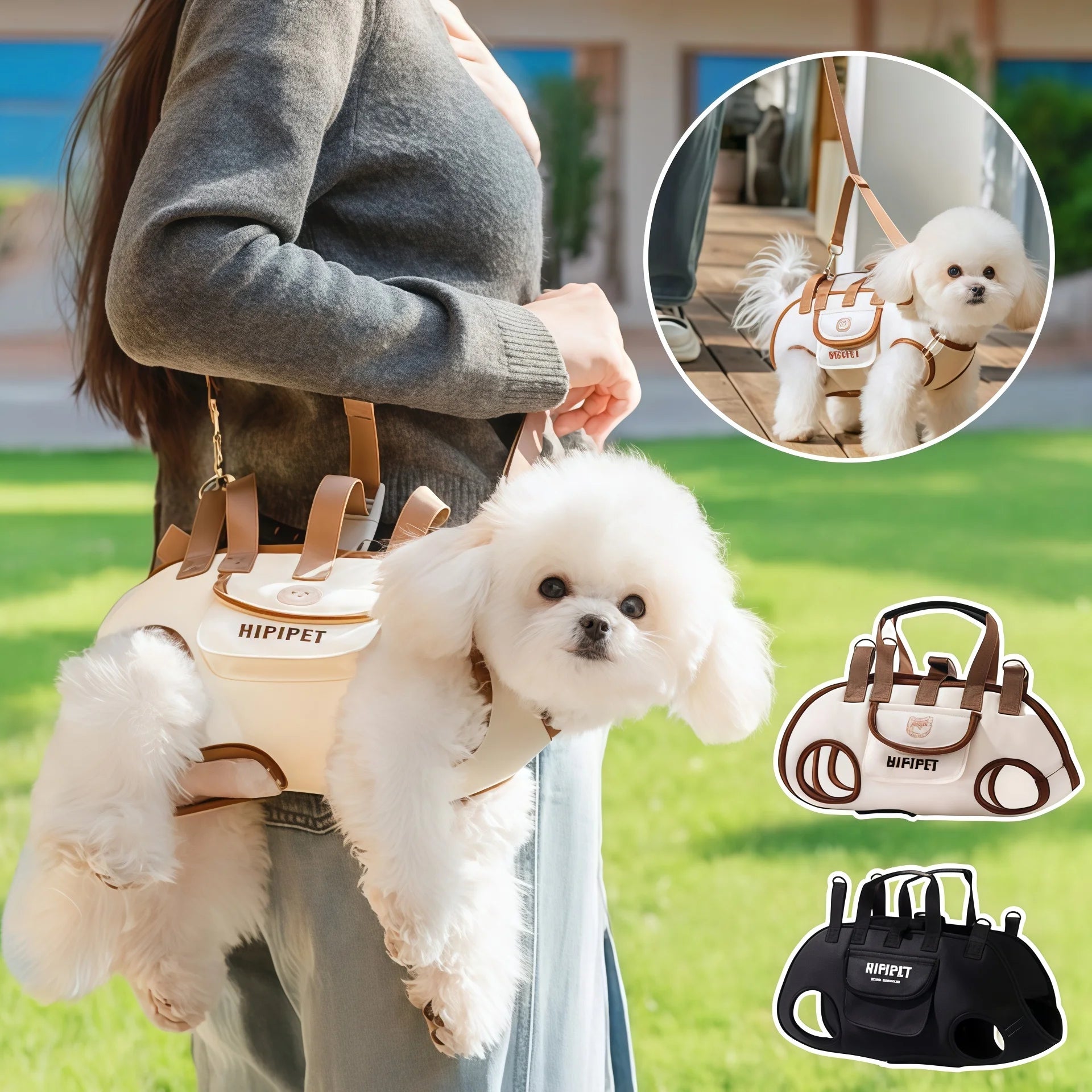 Showlu Fashion small dog lift harness backpack with handle, sling carrier for cats and pets, outdoor walking and carrying supplies