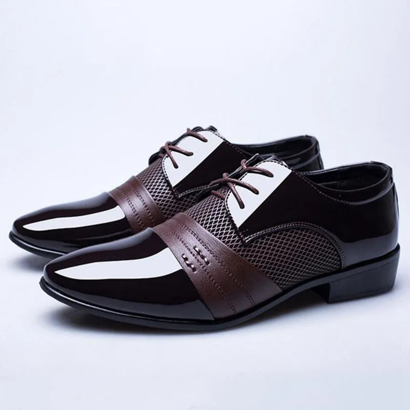 Men's pointed toe leather dress shoes from Showlu Fashion Store featuring classic lace-up design for formal occasions.