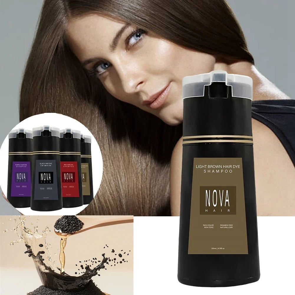 LANBENA Nova 3-in-1 Hair Coloring Shampoo by SHOWLU FASHION STORE, showing the bottle with hair dye, oil control, and shampoo features.