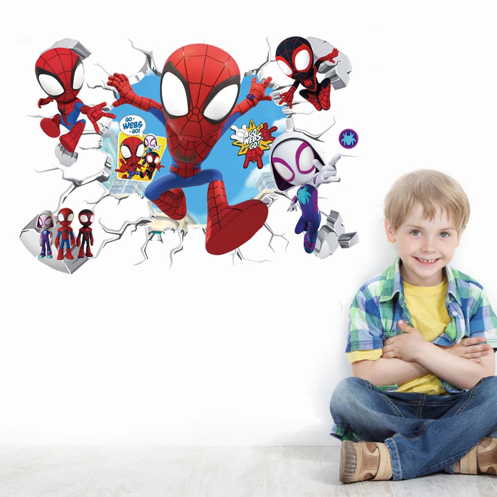 Cute mini Spiderman superhero wall stickers for kids' rooms, featuring colorful cartoon Spiderman decals for bedroom decor.