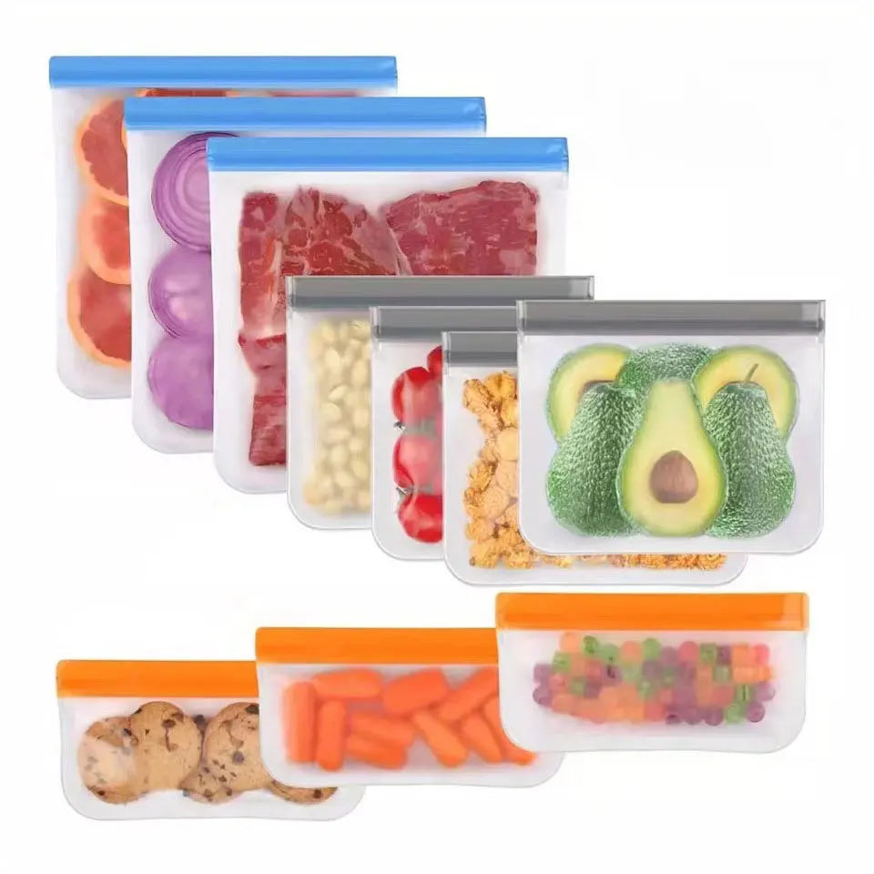 Showlu Smart General reusable food storage bags with transparent design, airtight seal, and eco-friendly material.