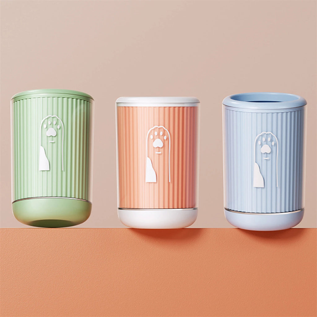 Showlu Smart General Pet Paw Cleaner Cup with soft silicone bristles for gentle paw cleaning in a clear cup design