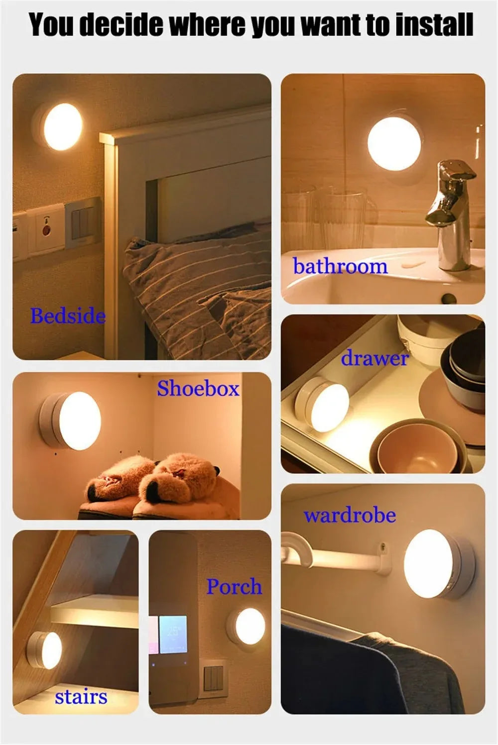 Showlu Smart General 360° motion sensor night light showing sleek design and sensor area for automatic illumination in dark spaces.