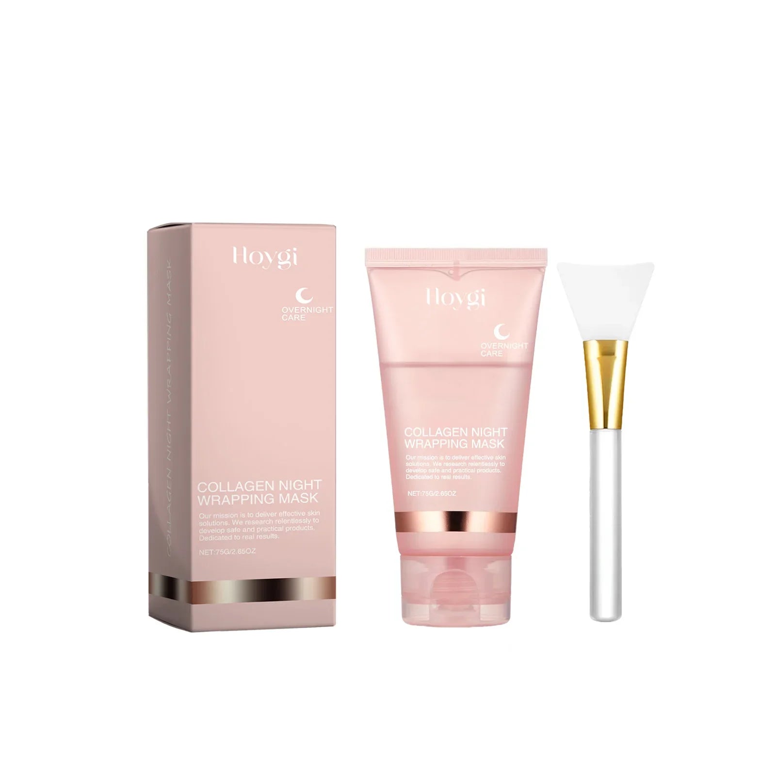 Hoygi Collagen Night Wrapping Peel-Off Mask showing the firming and moisturizing gel in a sleek container.