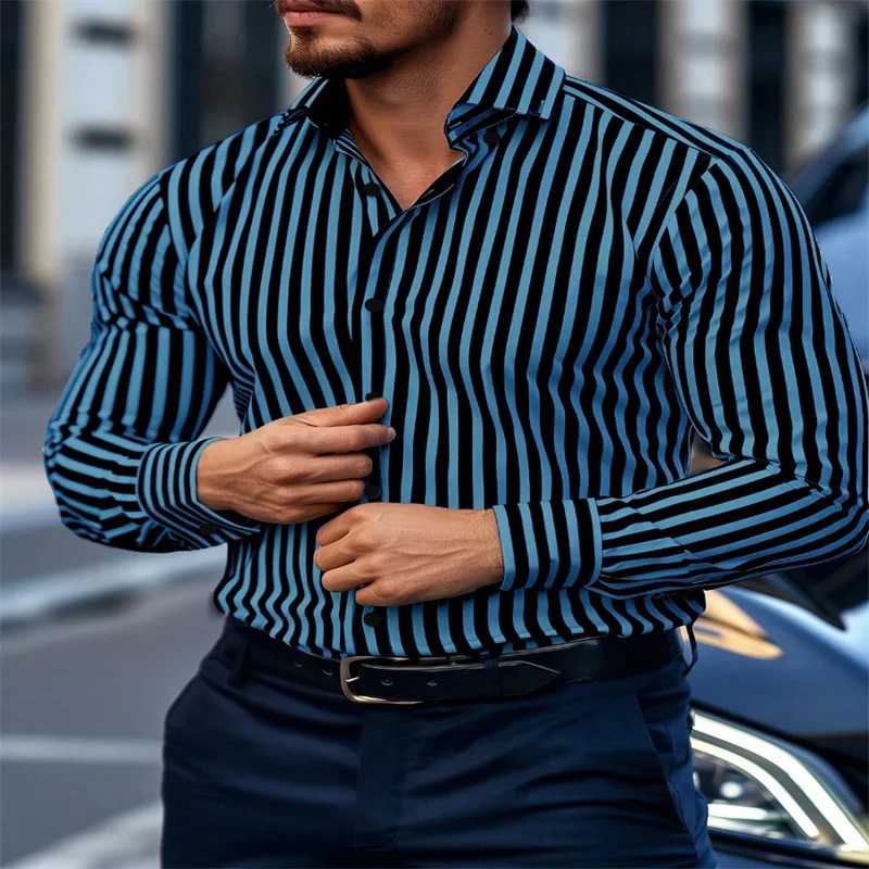 Men's striped long-sleeve casual business shirt in plus size 6XL, luxury European high-quality men's shirt by Showlu Fashion Store.