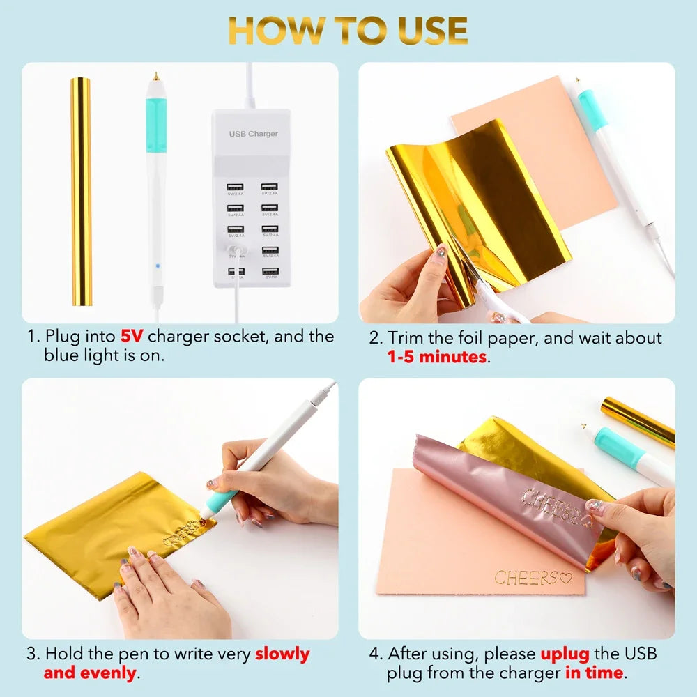 Showlu Smart General USB Hot Foil Pen 0.8mm DIY craft tool for foil lettering and embellishments, with a sleek design and precise tip.