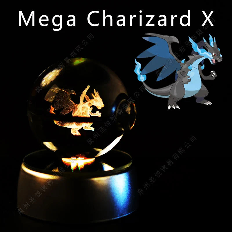 Miniso Pokemon 3D Crystal Ball Night Light featuring LED glass Pokeball lamp with vibrant, colorful illumination.