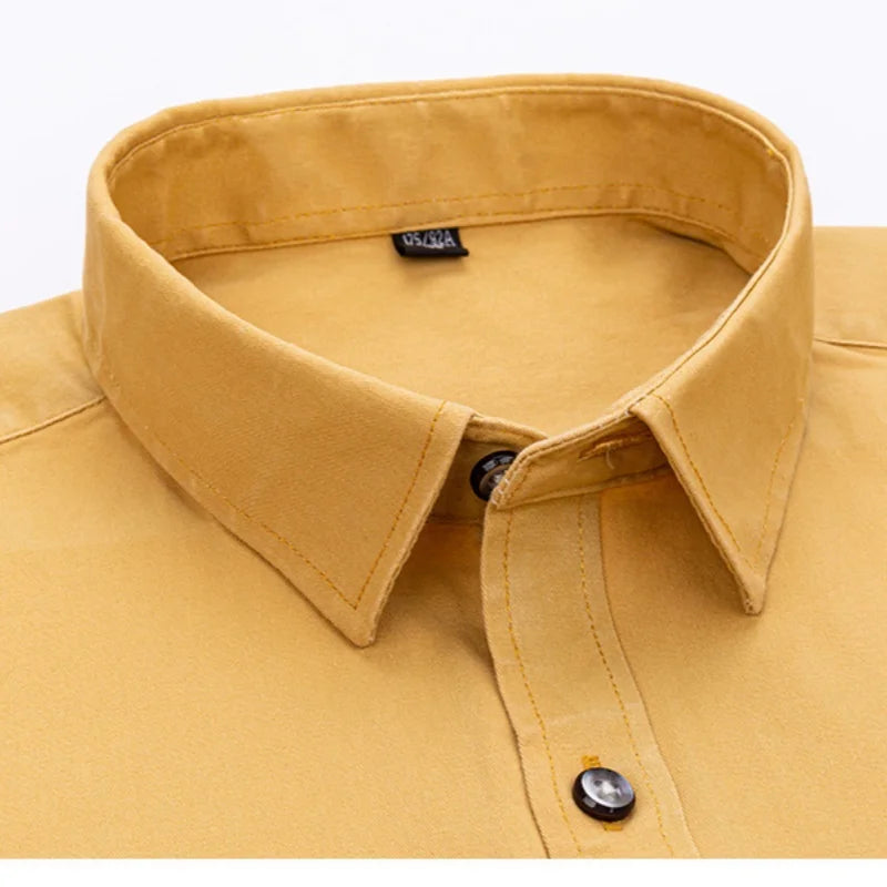Men's slim fit long sleeve lightweight solid color casual shirt by Showlu Fashion, suitable for spring and summer office or casual wear.