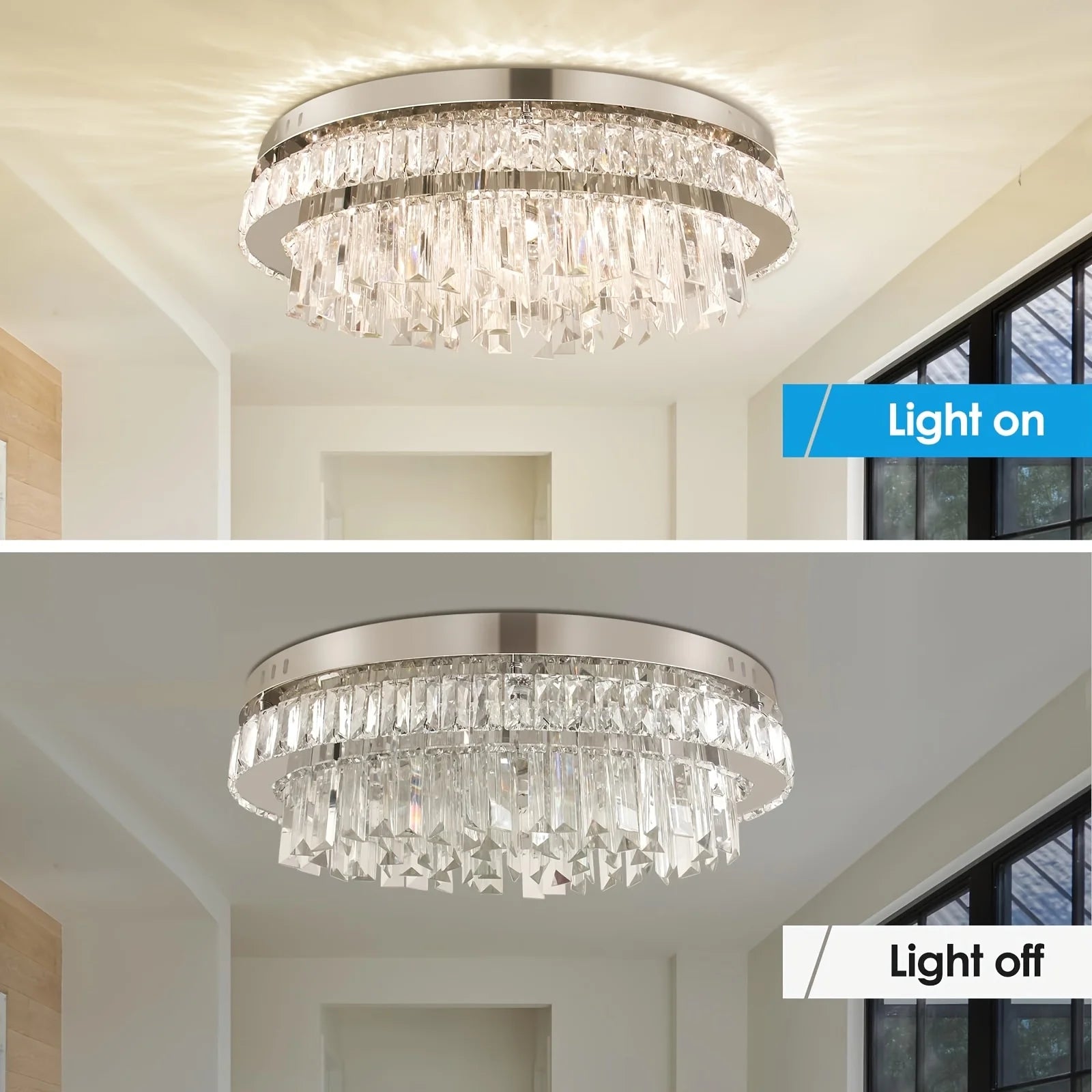 Modern Dimmable Crystal Chandeliers LED Flush Mount Ceiling Light Fixtures Oval Living Room Chandelier Stainless Steel Ceiling L