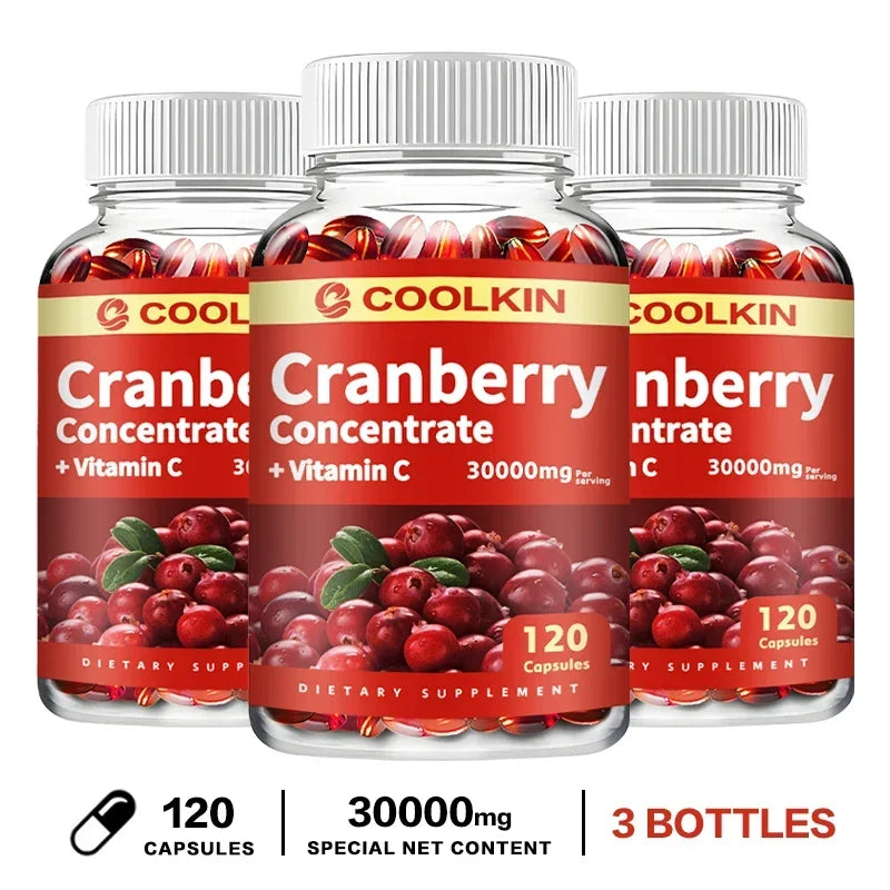 Showlu Cranberry supplement for urinary tract and bladder health with vitamin C, featuring fresh cranberry extract in a clear bottle.