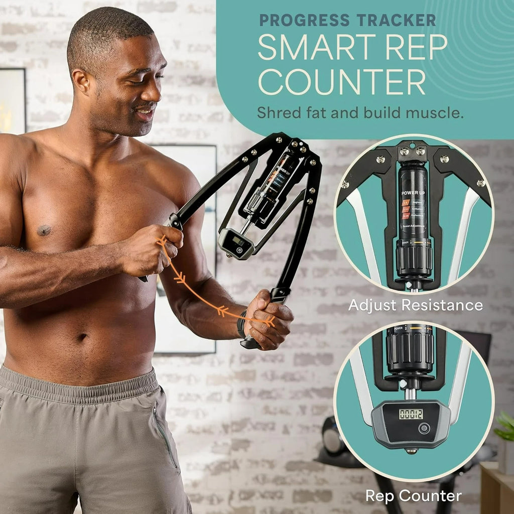 Showlu Hydraulic Chest Expander and arm trainer, adjustable resistance from 22 to 440 pounds, for strength and muscle building.