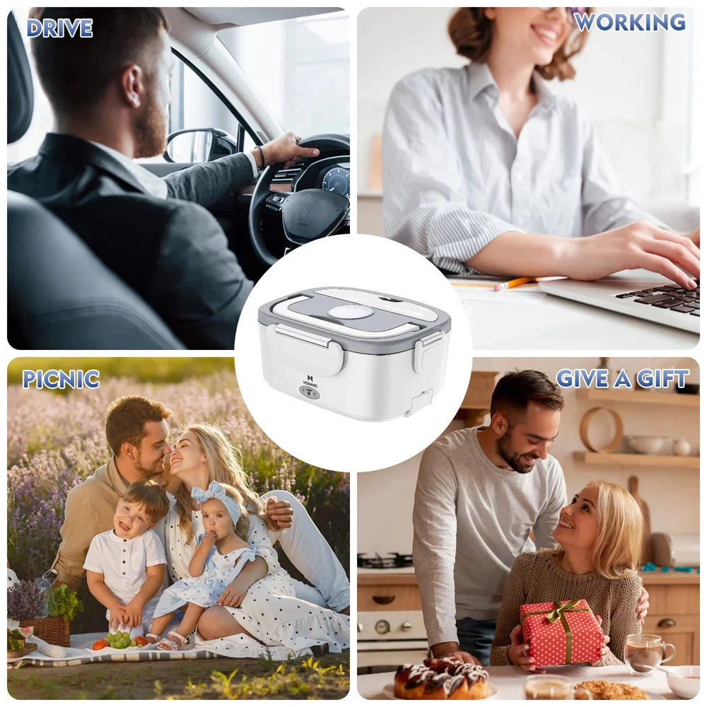 Showlu Smart General Electric Lunch Box Pro with stainless steel container and heating base for convenient hot meals on the go.