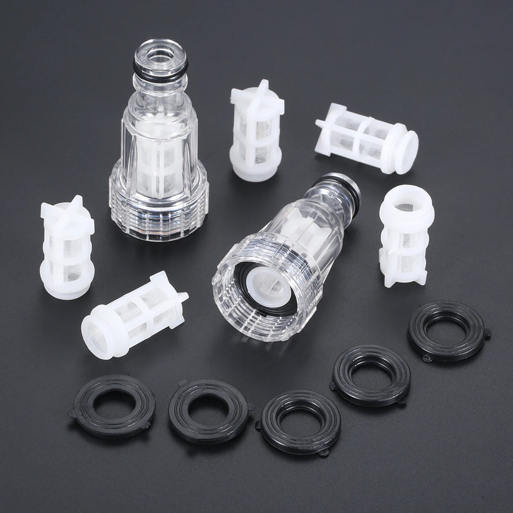 High-pressure water filter fitting set for Karcher K2-K7 pressure washers, includes 5/2 pieces compatible with car wash systems.