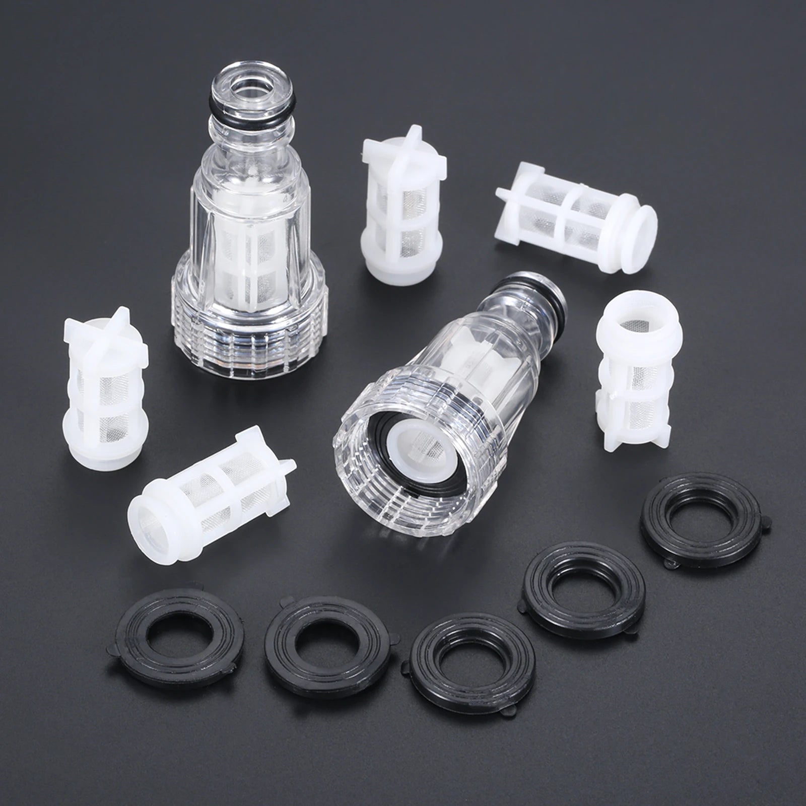 High-pressure water filter fitting set for Karcher K2-K7 pressure washers, includes 5/2 pieces compatible with car wash systems.