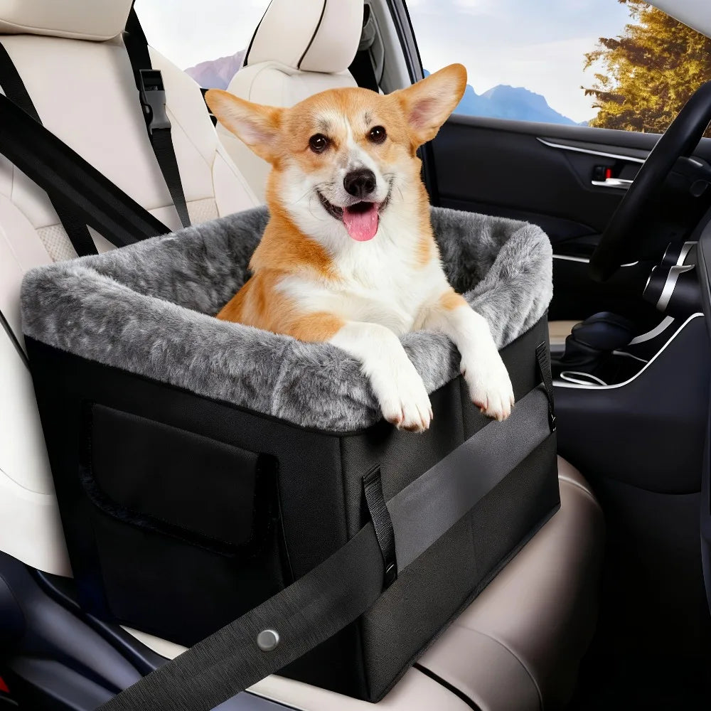Showlu Portable Dog Booster Seat made of heavy-duty nylon, designed for small dogs, ideal for car travel and comfort.