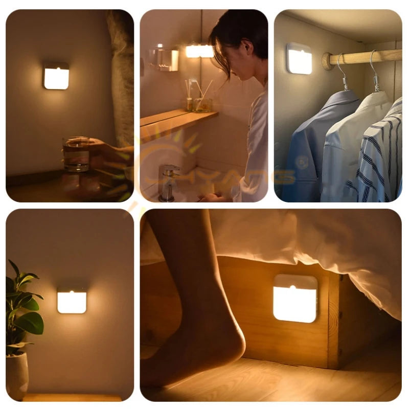 Rechargeable LED night light with motion sensor from Showlu Smart General, featuring USB charging and magnetic base for easy placement.