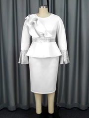 Church Ruffled Long Sleeved Robe Sequined Tight Fitting Women's Party Fashionable Dress Elegant Occasion African Wedding Guests