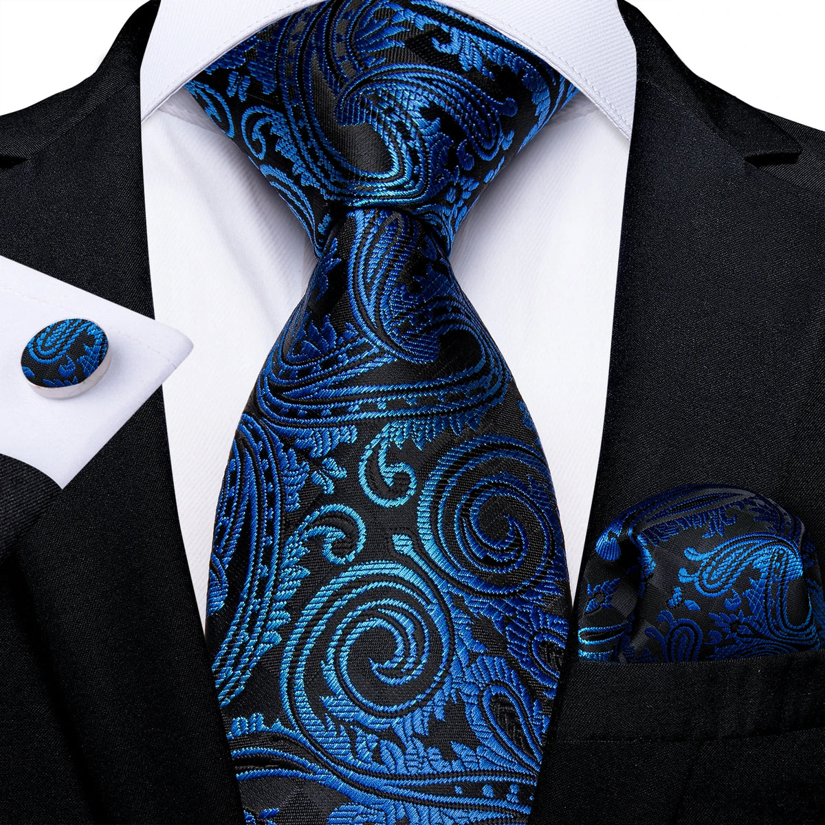 New Classic 100% Silk Men's Ties 8cm Blue Plaid Dot Striped Business Necktie Handkerchief Wedding Party Tie Set Gravatas DiBanGu