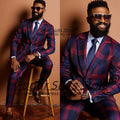 Slim fit plaid prom suit for men with notched lapel, casual blazer, and matching tuxedo pants, stylish men's fashion by Showlu.
