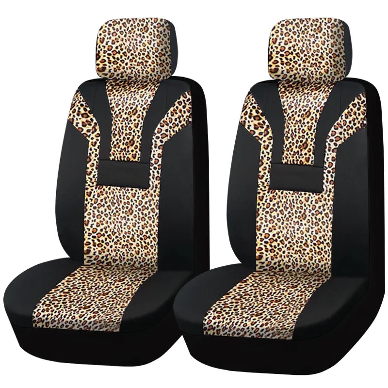 Leopard print plush car seat covers from AUTO PLUS by SHOWLU FASHION STORE, winter interior set, soft and stylish for vehicle seats.