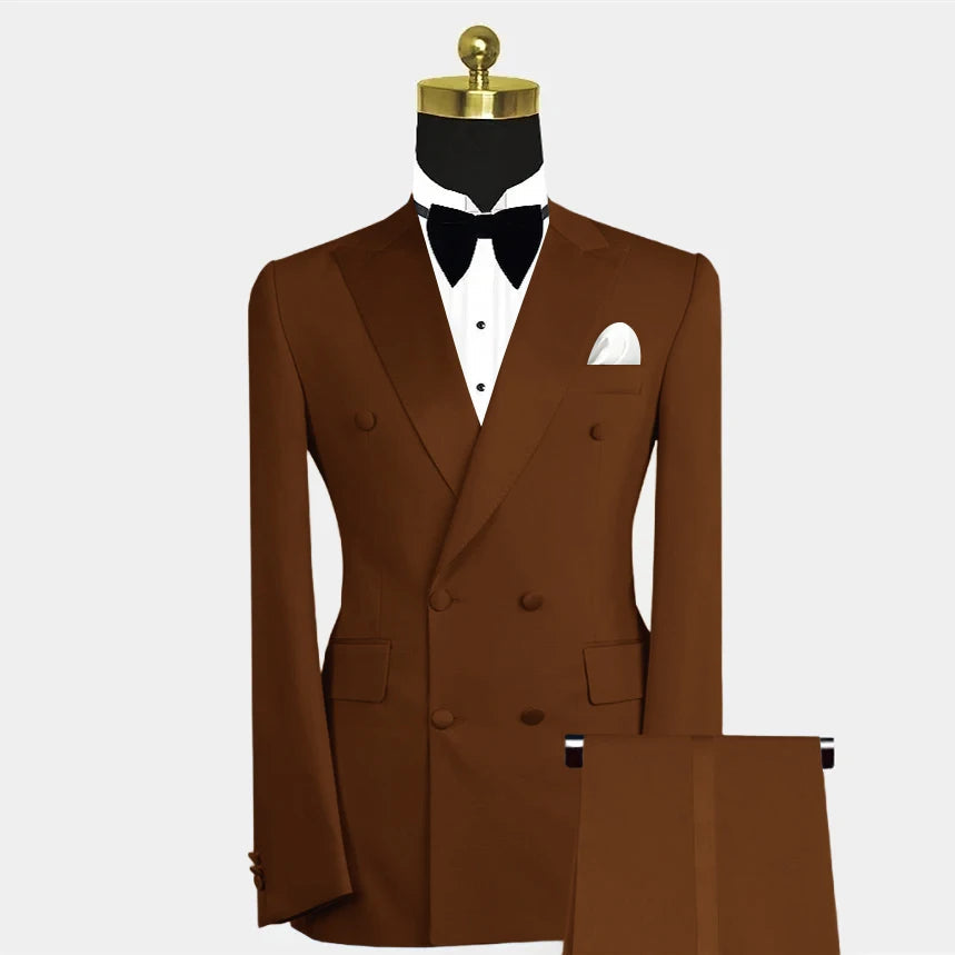 Formal Blue Luxury Men Suits Double Breasted Peak Lapel Blazer Wedding Prom Party Tailor 2 Piece Jacket Pants Set Outfits Terno SHOWLU FASHION STORE