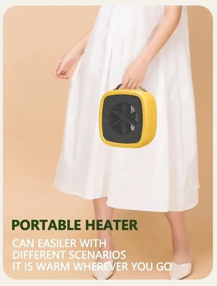 Mini 500W portable fan heater by Showlu Smart General, showing a compact electric heater with adjustable controls.