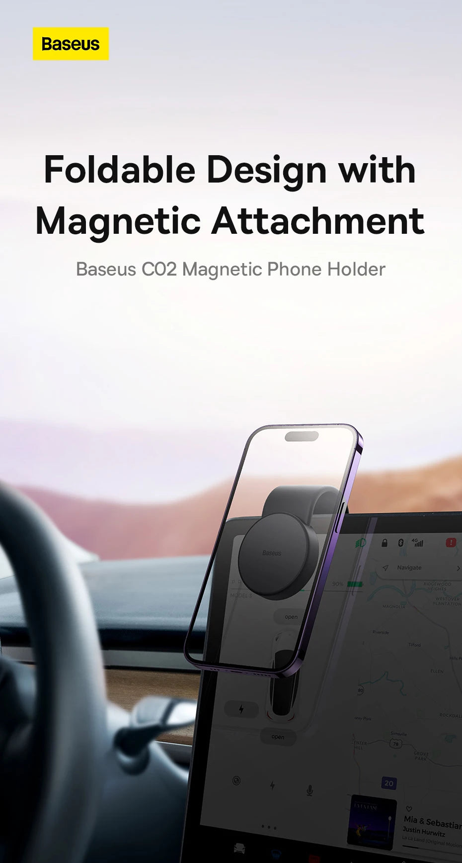 Showlu Smart General magnetic foldable car phone holder mounted on dashboard, flexible design for secure smartphone placement