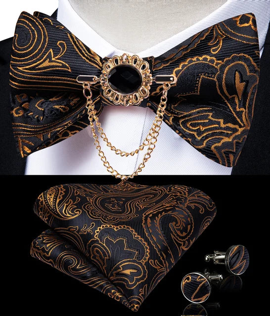 Pink solid bow tie set for men, includes pocket square and cufflinks, perfect for wedding attire by Showlu Fashion Store.