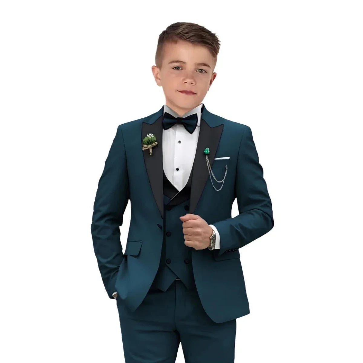 Velvet tuxedo suit set for boys, includes champagne blazer and pants, formal kids attire from SHOWLU FASHION STORE.