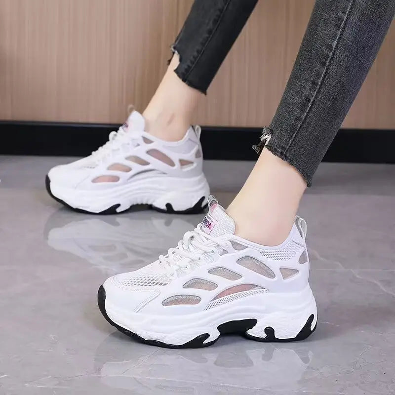 Women’s breathable mesh platform shoes by Showlu Fashion, stylish and comfortable high-heeled footwear for women.