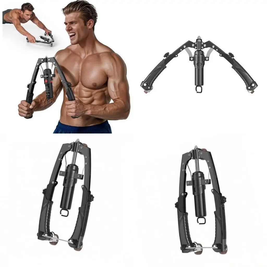 Showlu adjustable hydraulic chest press machine with arm trainer and built-in counter for strength workouts.