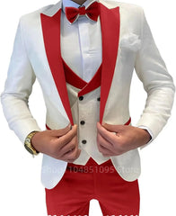 Fashion Jacquard Men's Formal Groom Suits 3 Pieces Men Suits Peak Lapel Single Breasted Blazer Vest Pants for Business/Wedding