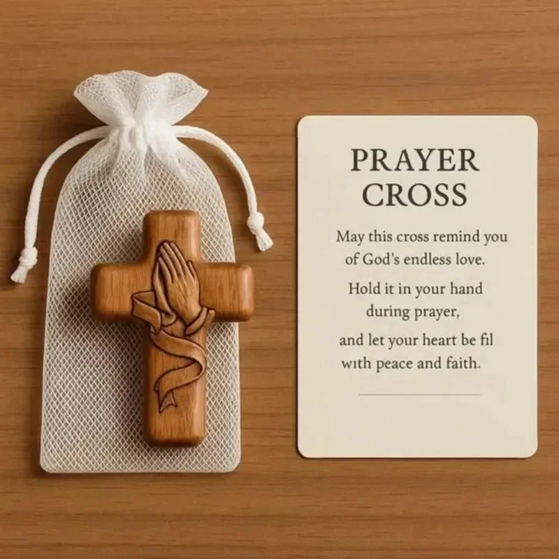 Portable wooden prayer cross gift from Showlu Fashion Store, featuring a quiet, inspiring design for faith and friendship.