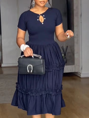 Church Dresses for Woman 2025 Elegant Office Outfits A Line O Neck Short Sleeves Ruffles Pleated O Cut out Fashion African New