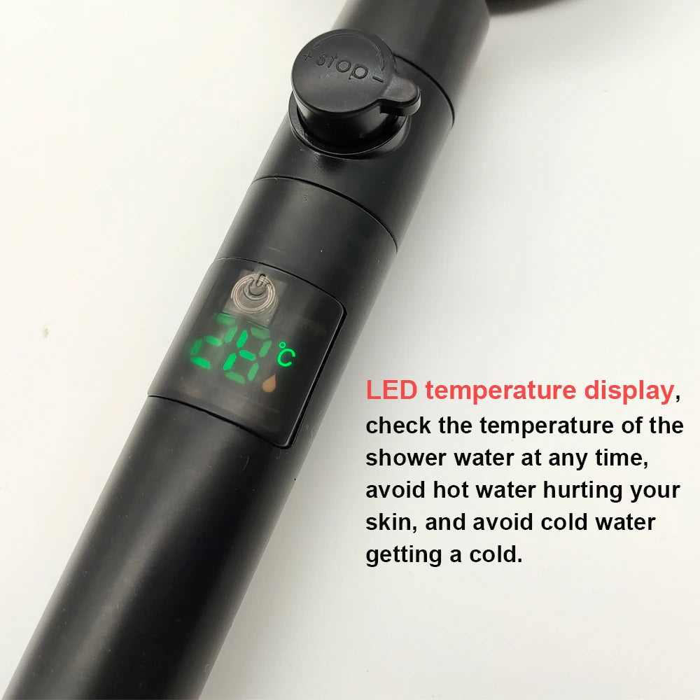 Showlu Smart LED handheld shower head with temperature display and adjustable pressure, designed for modern bathroom use.