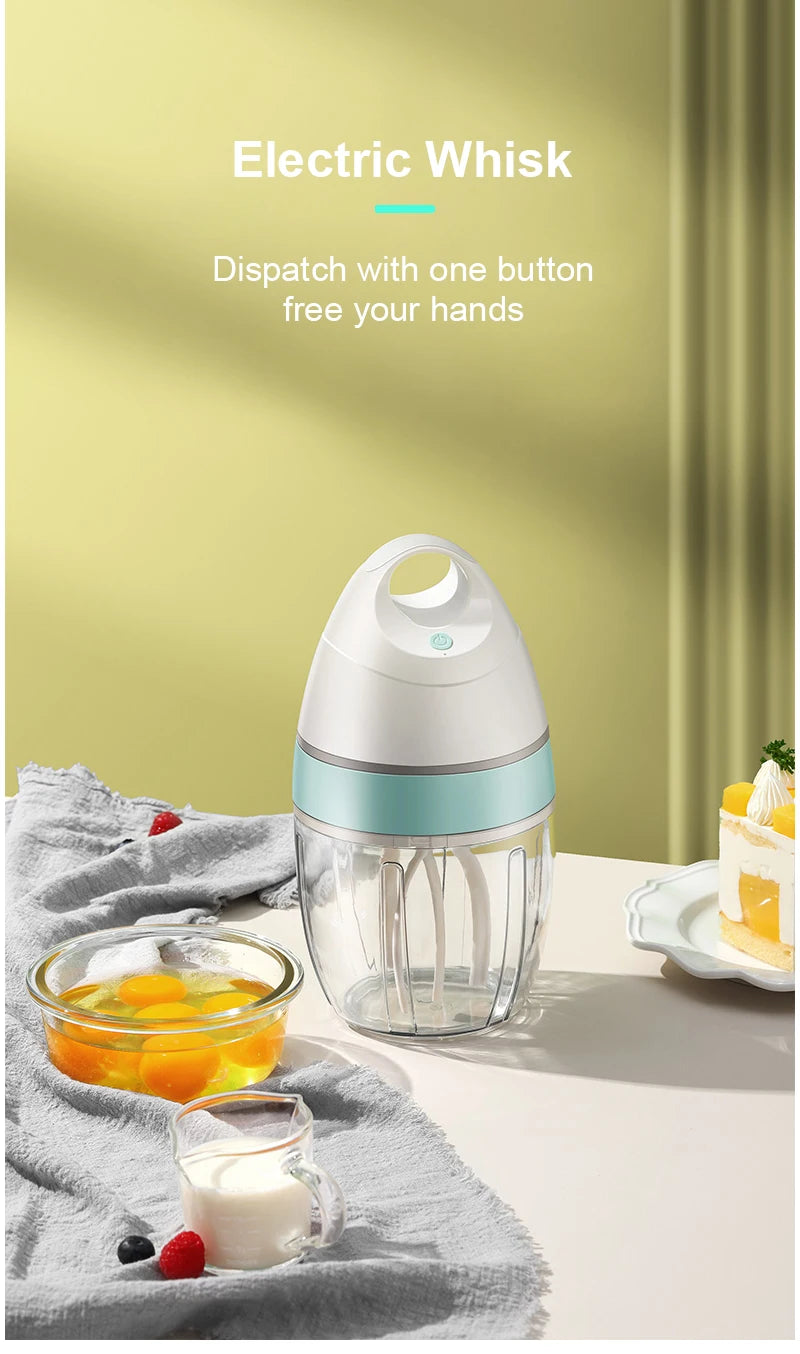 Showlu Smart General USB electric handheld egg beater and rechargeable mini whisk for mixing cream, cake batter, and kitchen tasks.