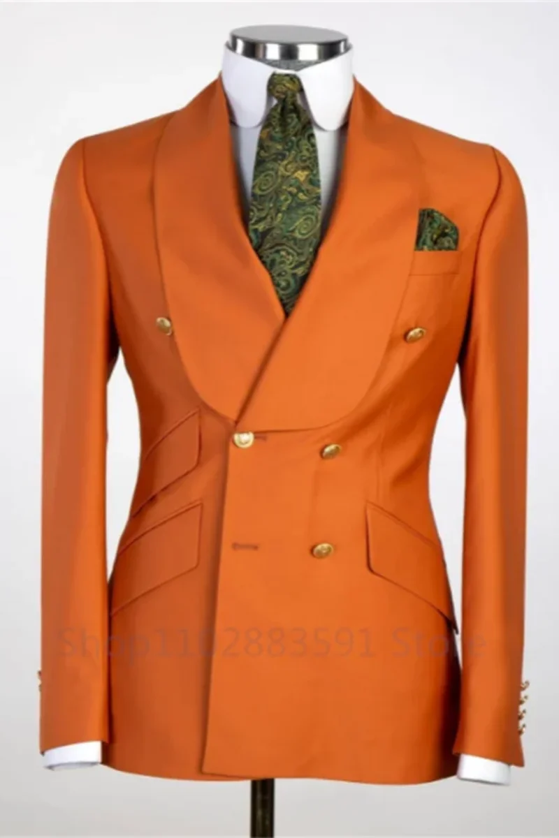 Men's slim fit double-breasted cotton suit jacket by SHOWLU FASHION STORE, showing the tailored blazer with lapels and button details.