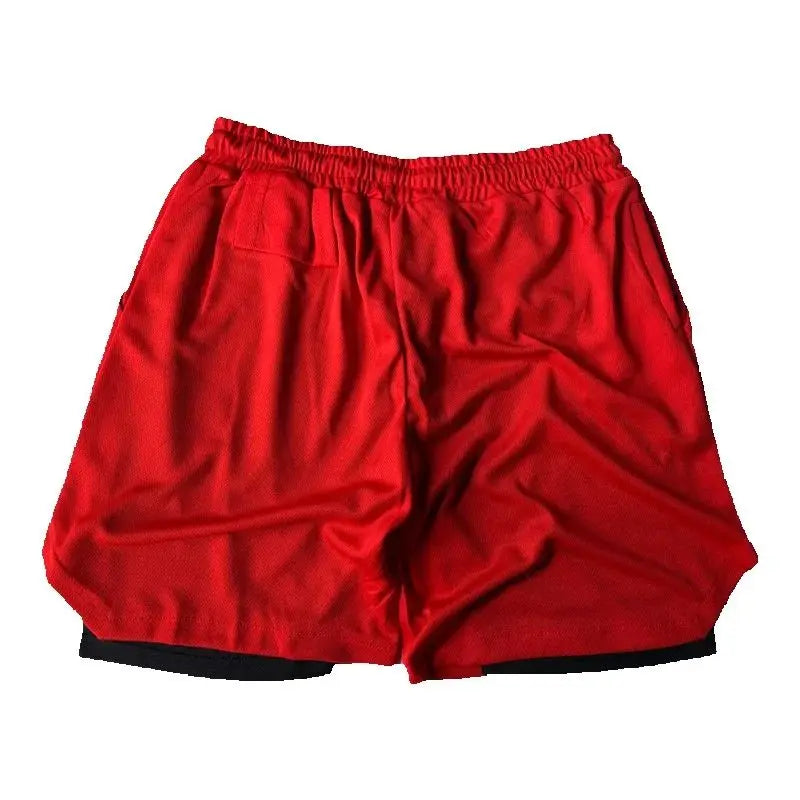 Men's camo 2-in-1 running shorts with quick-dry fabric, ideal for gym, workout, jogging, and summer fitness training.
