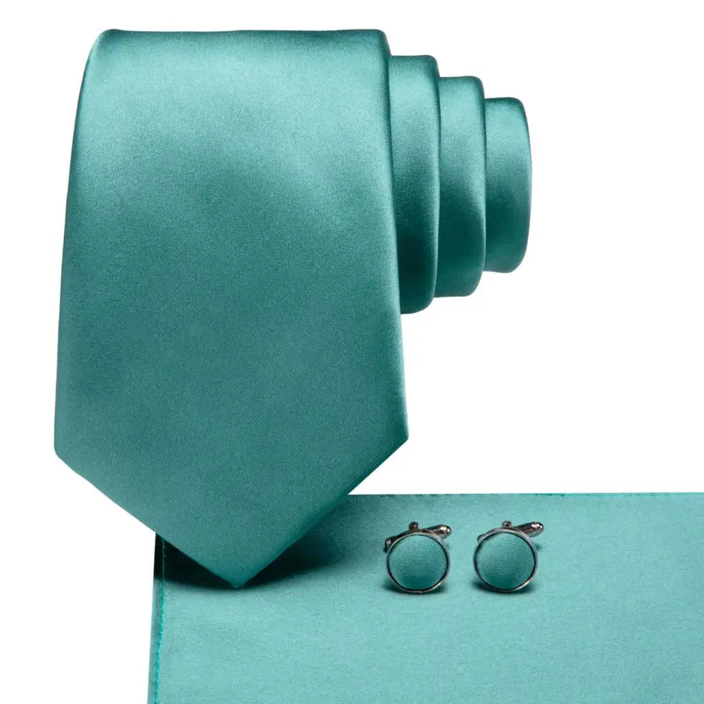 Mint green silk tie set with matching cufflinks, stylish men's necktie from SHOWLU FASHION STORE, elegant and refined accessory.