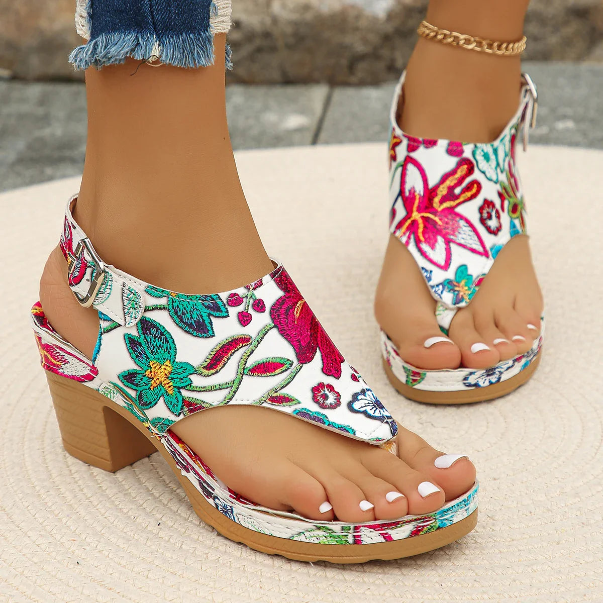 Women's chunky heel sandals by SHOWLU FASHION STORE featuring open toe design and buckle strap, stylish and comfortable footwear