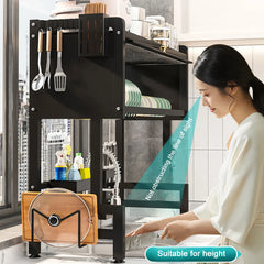 Multi Organizer Cabinet 3-Tier Kitchen Drain Shelf Steel Over The Sink Dish Drying Rack Large Over The Sink Dish Rack with Cover