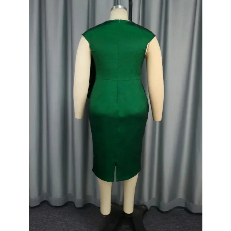 Dark green plus size bodycon party dress with 3D floral knee-length design, stylish and figure-flattering from My Store.