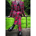 SHOWLU Men's red grid 3-piece suit with peak lapel, ideal for formal weddings and parties, displayed on a mannequin.